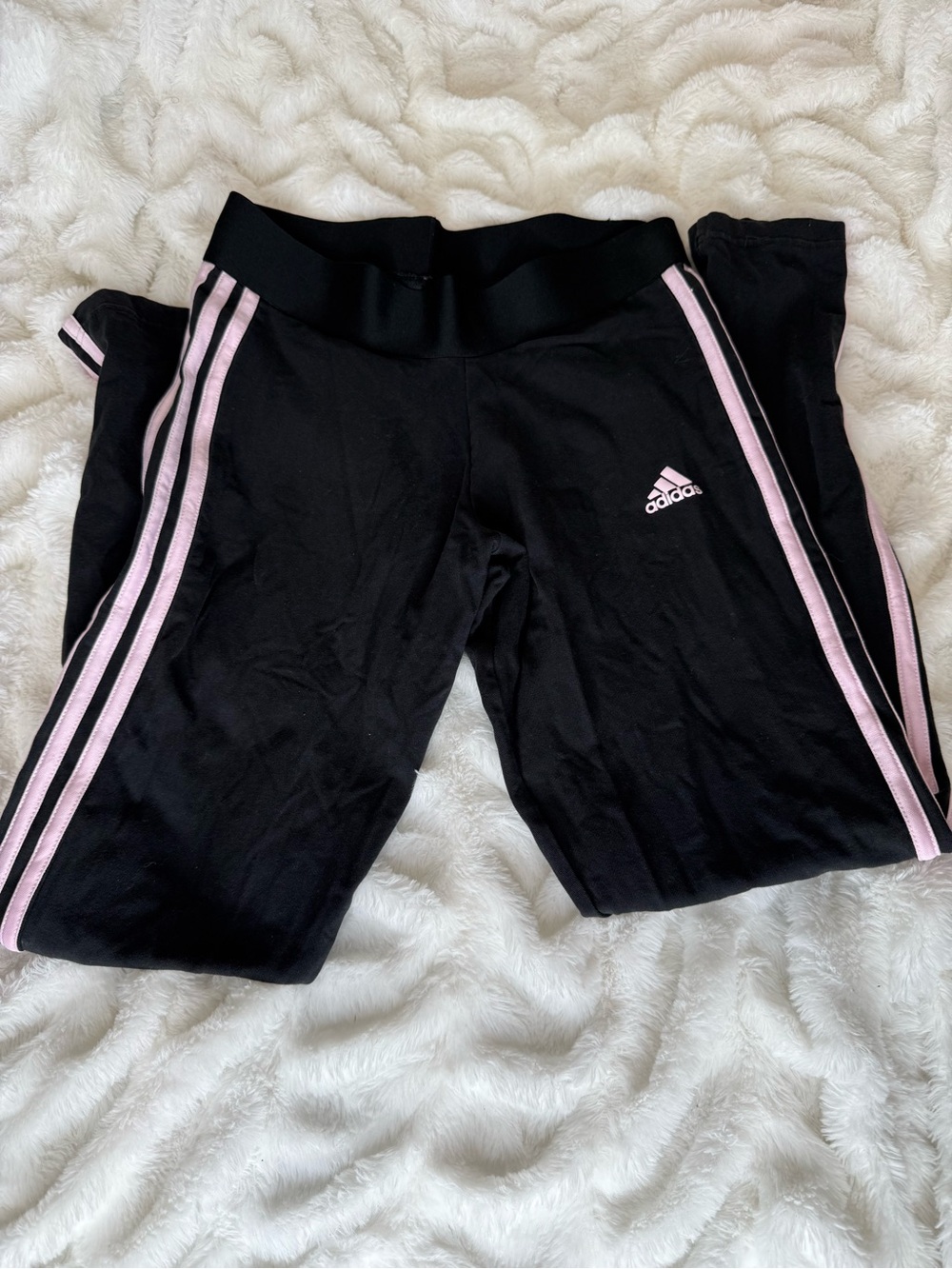 Adidas Black Leggings with Pink Stripes